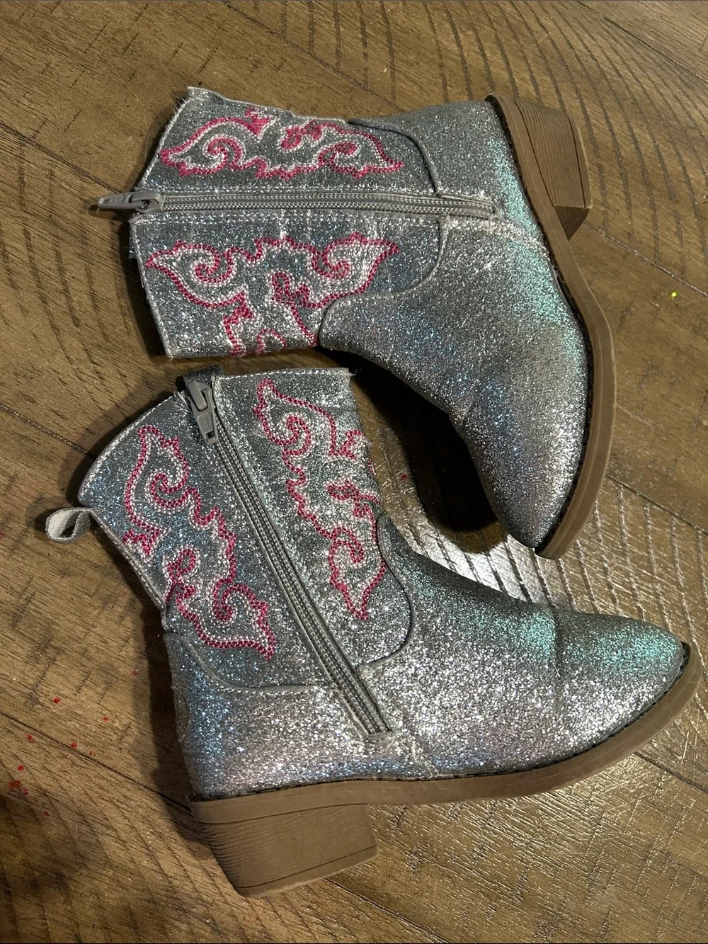 Pawz Glitter Silver and pink Cowboy Boots size 11